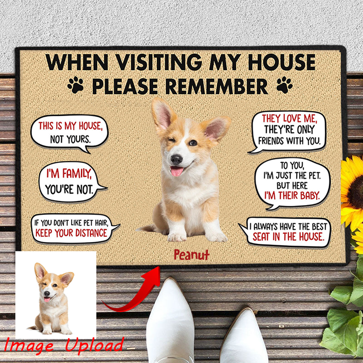 Visting My House Please Remember, Personalized Image Upload Doormat, Custom Gift For Pet Lovers