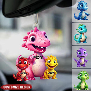 Personalized Dinosaur Mom/Grandma And Kids Acrylic Car Ornament
