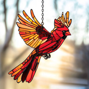 Snowy Redbird Delight - Window Hanging Suncatcher Ornament