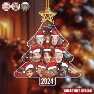 New Release Custom Face Christmas Tree With Led Light Funny Family - Personalized Acrylic Photo Ornament