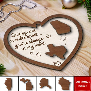 Miles Apart Long Distance Family Friendship State Map Personalized 2-Layer Wooden Ornament New Release