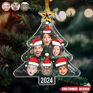 New Release Custom Face Christmas Tree With Led Light Funny Family - Personalized Acrylic Photo Ornament