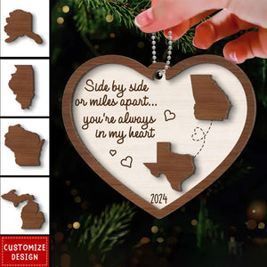 Miles Apart Long Distance Family Friendship State Map Personalized 2-Layer Wooden Ornament New Release