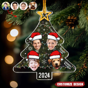 New Release Custom Face Christmas Tree With Led Light Funny Family - Personalized Acrylic Photo Ornament