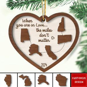 Miles Apart Long Distance Family Friendship State Map Personalized 2-Layer Wooden Ornament New Release