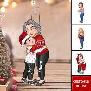 Grandma & Grandkid Hugging Christmas Gift For Granddaughter Grandson Personalized Acrylic Ornament - New Release