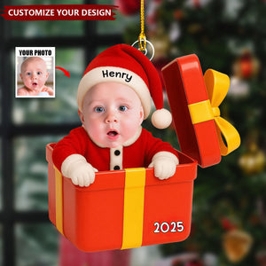 Baby Inside Gift Box - Personalized Christmas Baby Photo Acrylic Ornament