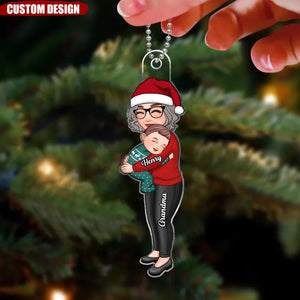 Grandma & Grandkid Hugging Christmas Gift For Granddaughter Grandson Personalized Acrylic Ornament - New Release