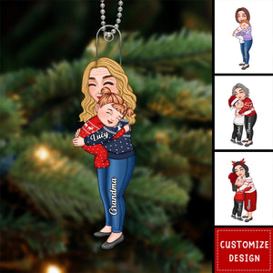 Grandma & Grandkid Hugging Christmas Gift For Granddaughter Grandson Personalized Acrylic Ornament - New Release