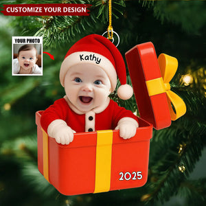 Baby Inside Gift Box - Personalized Christmas Baby Photo Acrylic Ornament