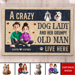 New Version Couple A Crazy Dog Lady And Her Grumpy Old Man - Personalized Doormat