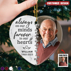 Custom Photo Forever In Our Hearts -  Personalized Ceramic Ornament - Christmas Gift, Sympathy Gift For Family Members- New Release