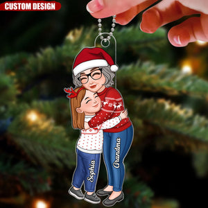 Grandma & Grandkid Hugging Christmas Gift For Granddaughter Grandson Personalized Acrylic Ornament - New Release