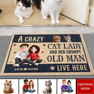 New Version Couple A Crazy Dog Lady And Her Grumpy Old Man - Personalized Doormat