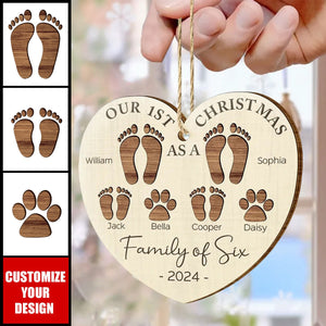 First Christmas As A Family Of Four Footprints - New Release Personalized Custom Shaped Wooden Ornament