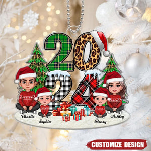 Christmas Family Sitting Stacked Pattern Personalized Acrylic Ornament