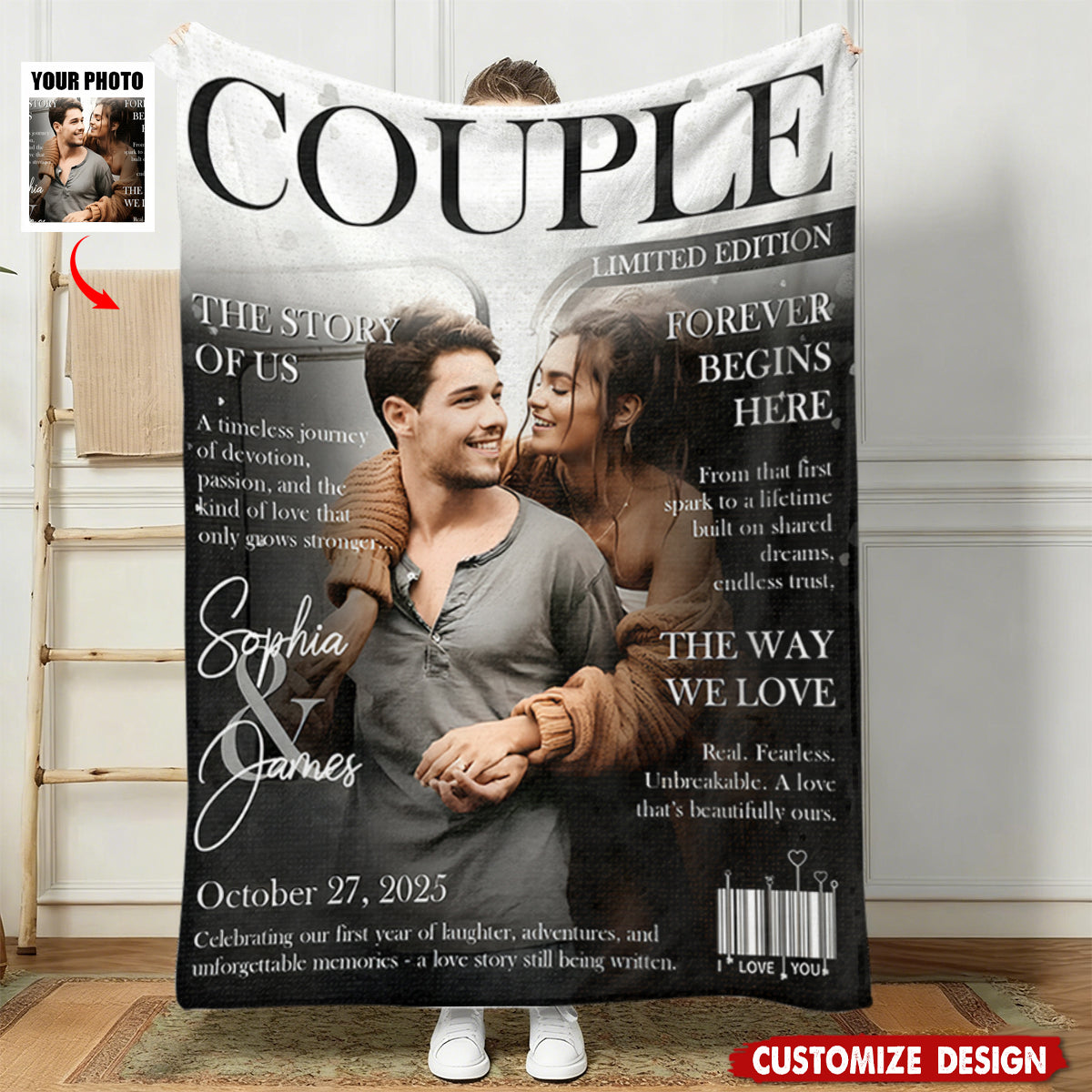 Personalized Love Story Couple Magazine Cover Blanket - Gift For Romantic Couple