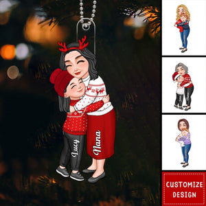 Grandma & Grandkid Hugging Christmas Gift For Granddaughter Grandson Personalized Acrylic Ornament - New Release