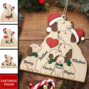 Christmas Dog Family - Personalized Shaped Wooden Ornament - New Release