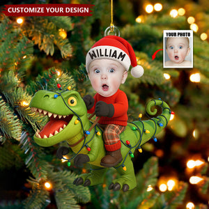 Personalized Kid Photo With Dinosaur Ornament, Funny Dinosaur Gift For Kid
