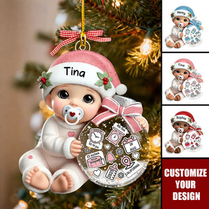 Baby Beside Christmas Bauble 3D Effect Personalized Acrylic Ornament