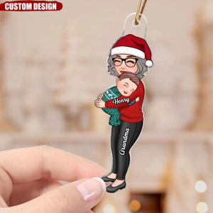 Grandma & Grandkid Hugging Christmas Gift For Granddaughter Grandson Personalized Acrylic Ornament - New Release