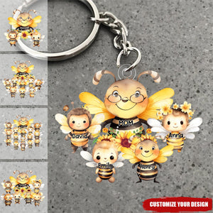 Mama Bee With Little Kids - Personalized Acrylic Keychain - Gift For Mom, Grandma