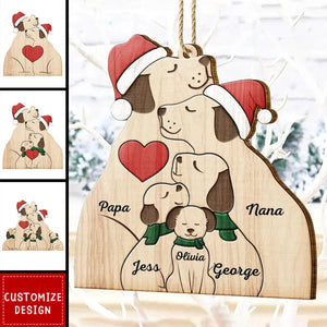 Christmas Dog Family - Personalized Shaped Wooden Ornament - New Release