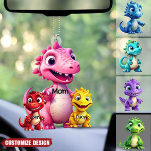 Personalized Dinosaur Mom/Grandma And Kids Acrylic Car Ornament