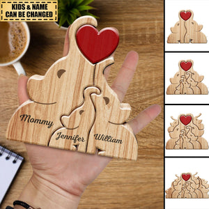 Love Elephant Family - Gift For Mother, Father, Family - Personalized Custom Shaped Wooden Puzzle