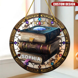 Book Stack Personalized Window Hanging Suncatcher Ornament