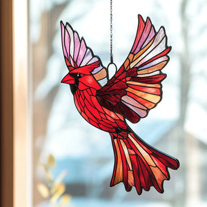 Snowy Redbird Delight - Window Hanging Suncatcher Ornament