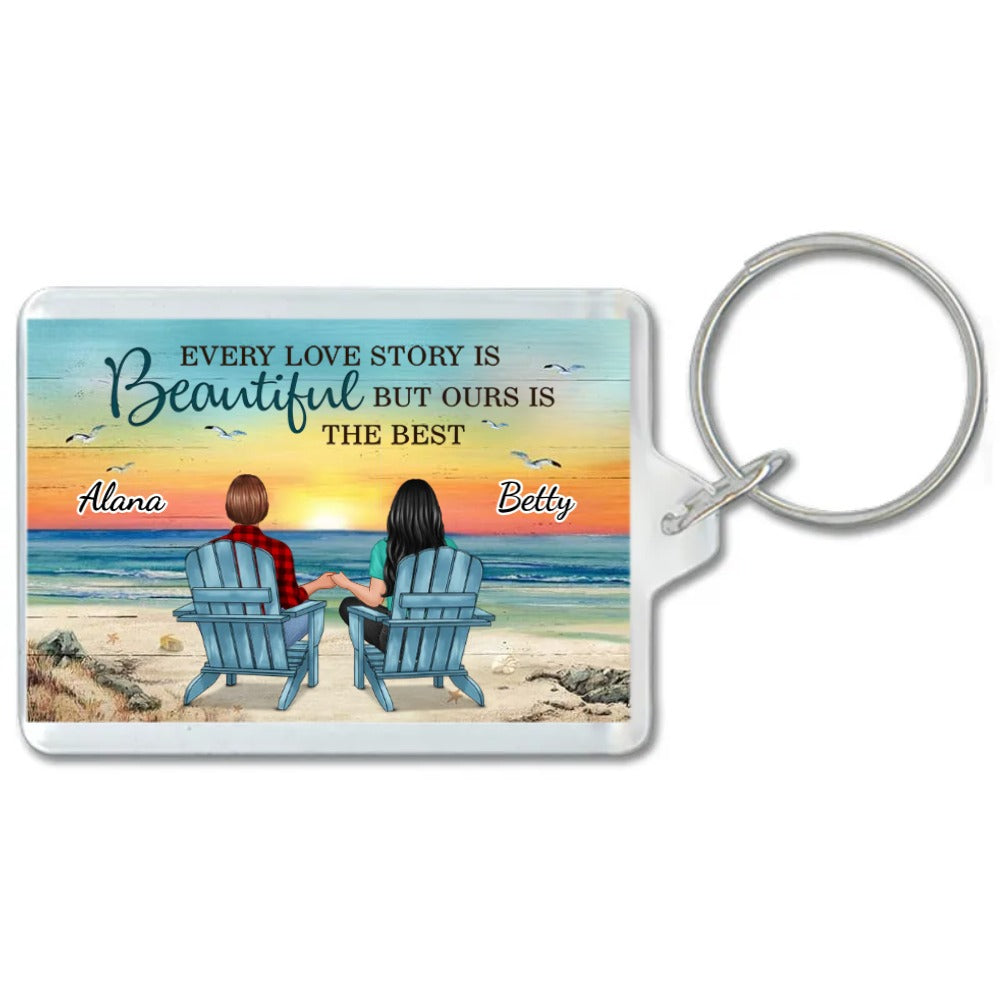 Back View Couple Sitting Beach Landscape You & Me We Got This Personalized Acrylic Keychain
