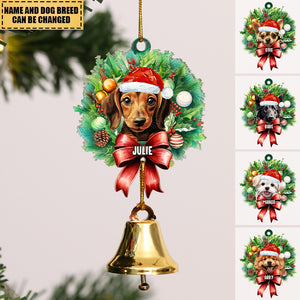 Dog with Christmas Hat - Acrylic Christmas/Car Ornament with Ring Bell
