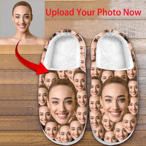 Custom Bunch of Face Photos - All Over Print Personalized Non-Slip Cotton Slippers For Girlfriend Boyfriend & Family Members