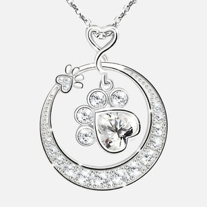 Cute Paw Print Necklace in 925 Sterling Silver with Cubic Zirconia