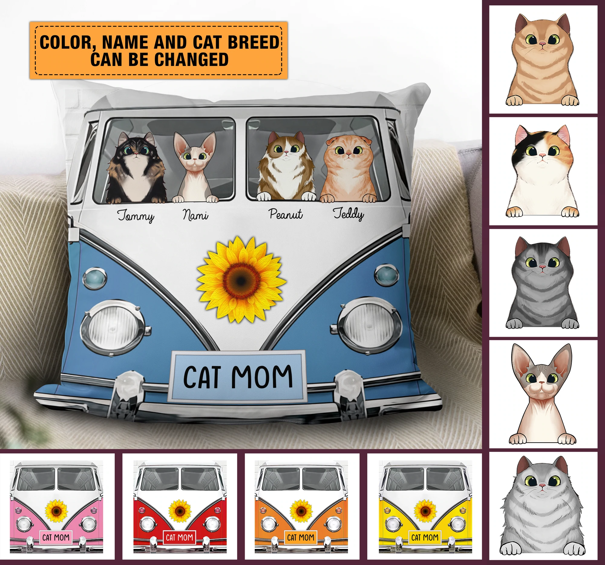 Cat Mom Personalized Pillow - Print on both sides