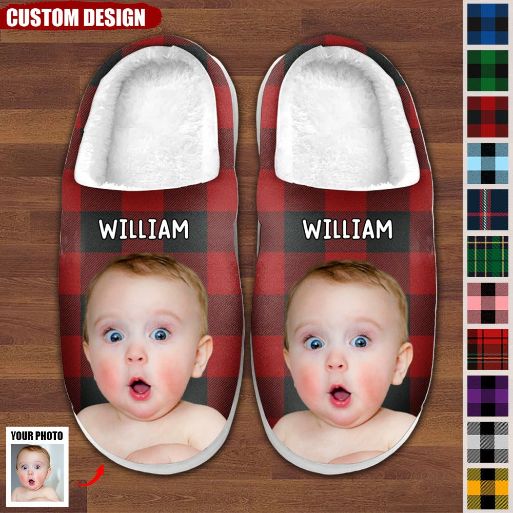 Custom Photo Happiness Is Warm - Personalized Custom Fluffy Slippers