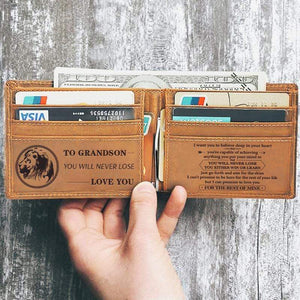 To My GrandSon - Genuine Premium Leather Bifold Card Wallet