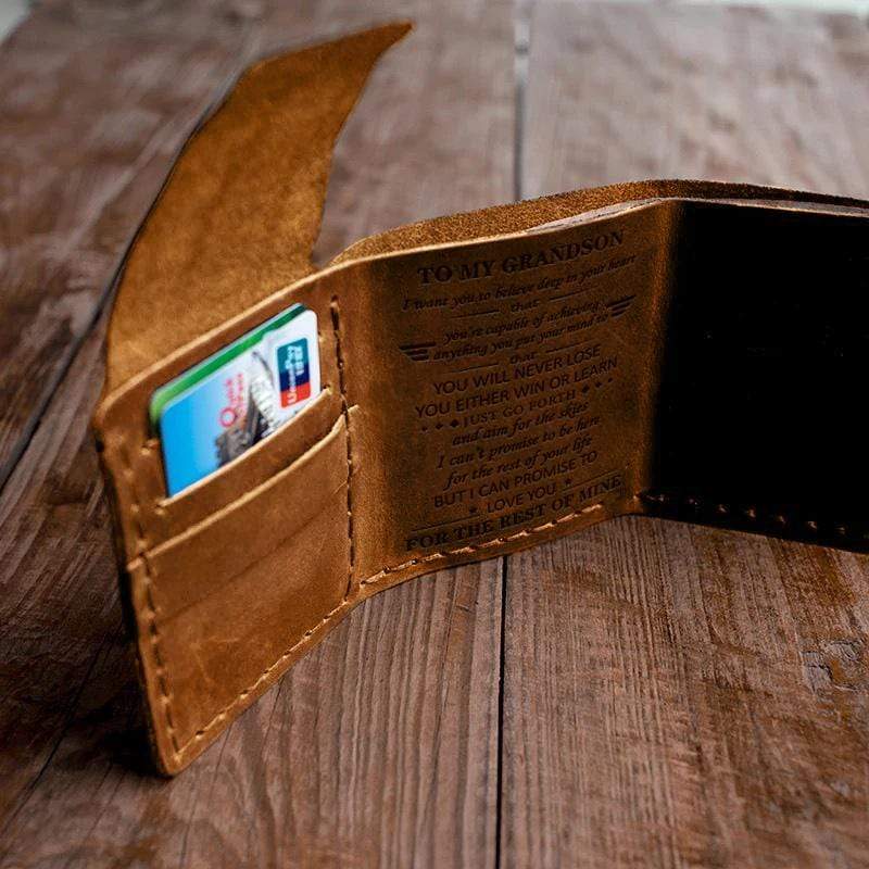 To My GrandSon - Premium Cow Leather Trifold Wallet