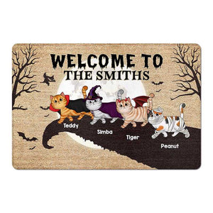 Halloween Moon And Cliff Fluffy Cats Welcome Person
