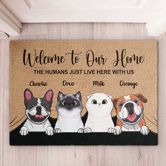 Welcome To The Pet Home - Funny Personalized Pet Decorative Mat (Cat & Dog)