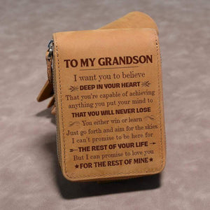 To My Grandson - Genuine Premium Leather Zipper Card Wallet