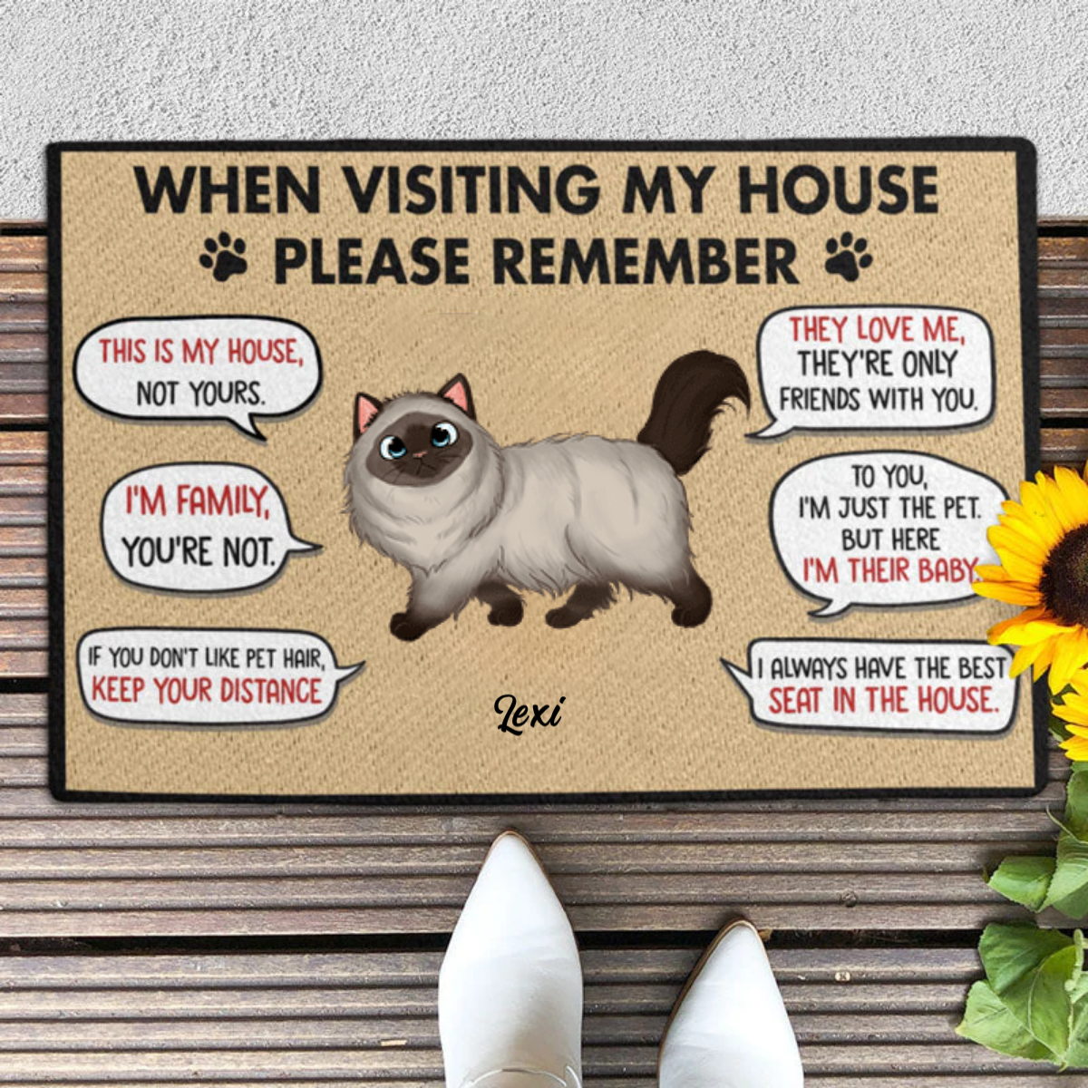 Visting My House Please Remember, Personalized Doormat, Custom Gift For Cat Lovers