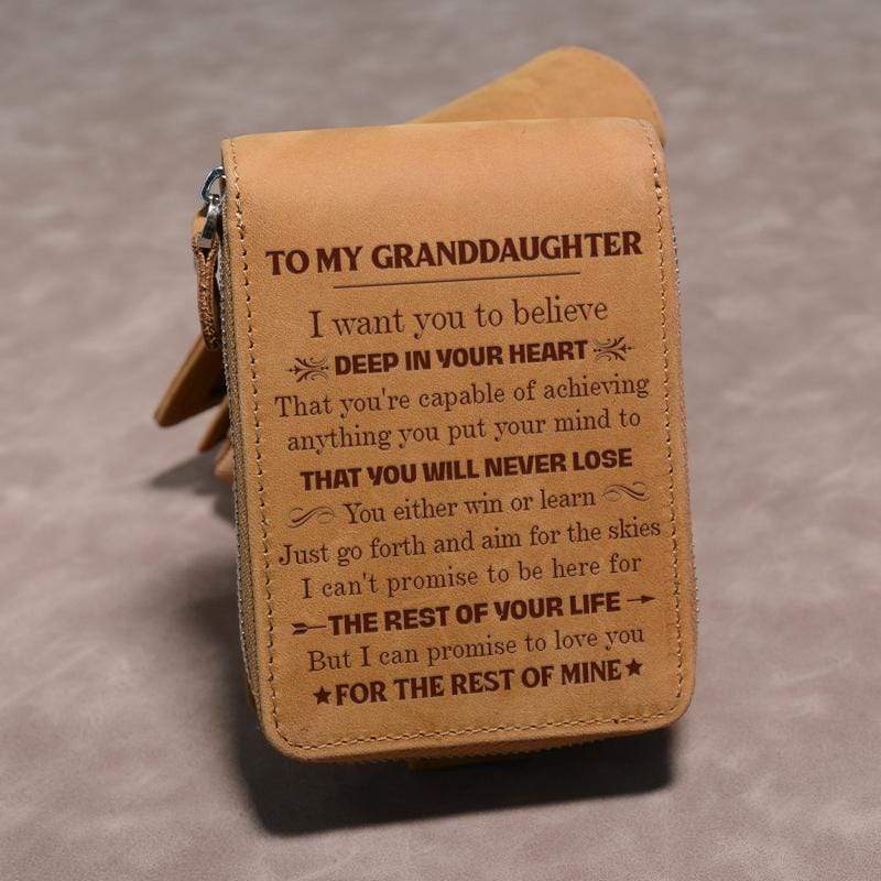 To My Granddaughter- Genuine Premium Leather Zipper Card Wallet