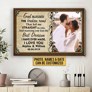 Custom Photo Couple Husband Wife God Blessed The Broken Road Photo Gift Custom Canvas, Wedding Gift, Anniversary, Wall Pictures, Wall Art, Wall Decor