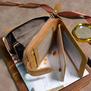 To My Grandson - Genuine Premium Leather Zipper Card Wallet