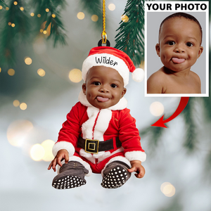 Custom Baby Cute Photo On Santa Claus Clothes Ornament