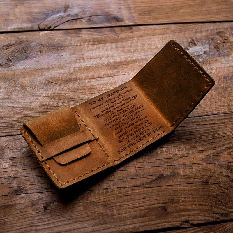 To My GrandSon - Premium Cow Leather Trifold Wallet