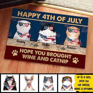 Happy Independence Day Hope You Brought Wine And Catnip - 4th Of July Funny Personalized Cat Decorative Mat